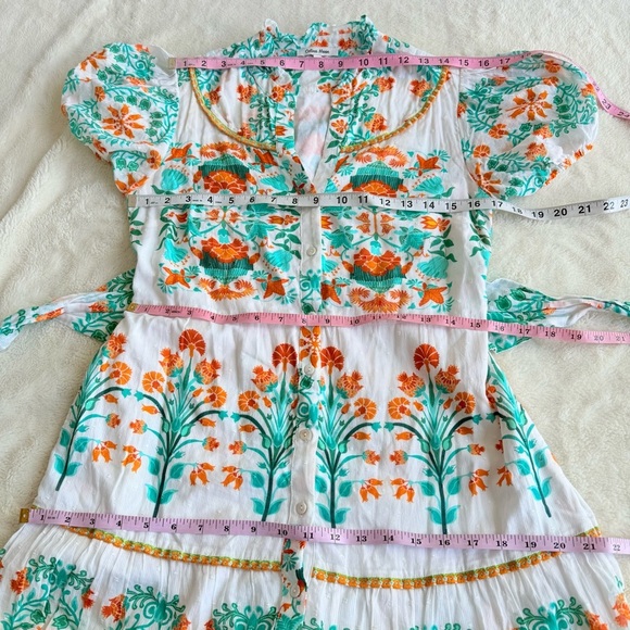 Celina Moon Pippa Floral White Orange Green Short Sleeve Midi Dress M - Picture 5 of 11